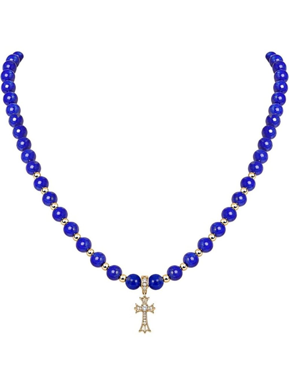 Stunning Natural Royal Blue Lapis Lazuli Gemstone Cross Necklace - Unique Gift